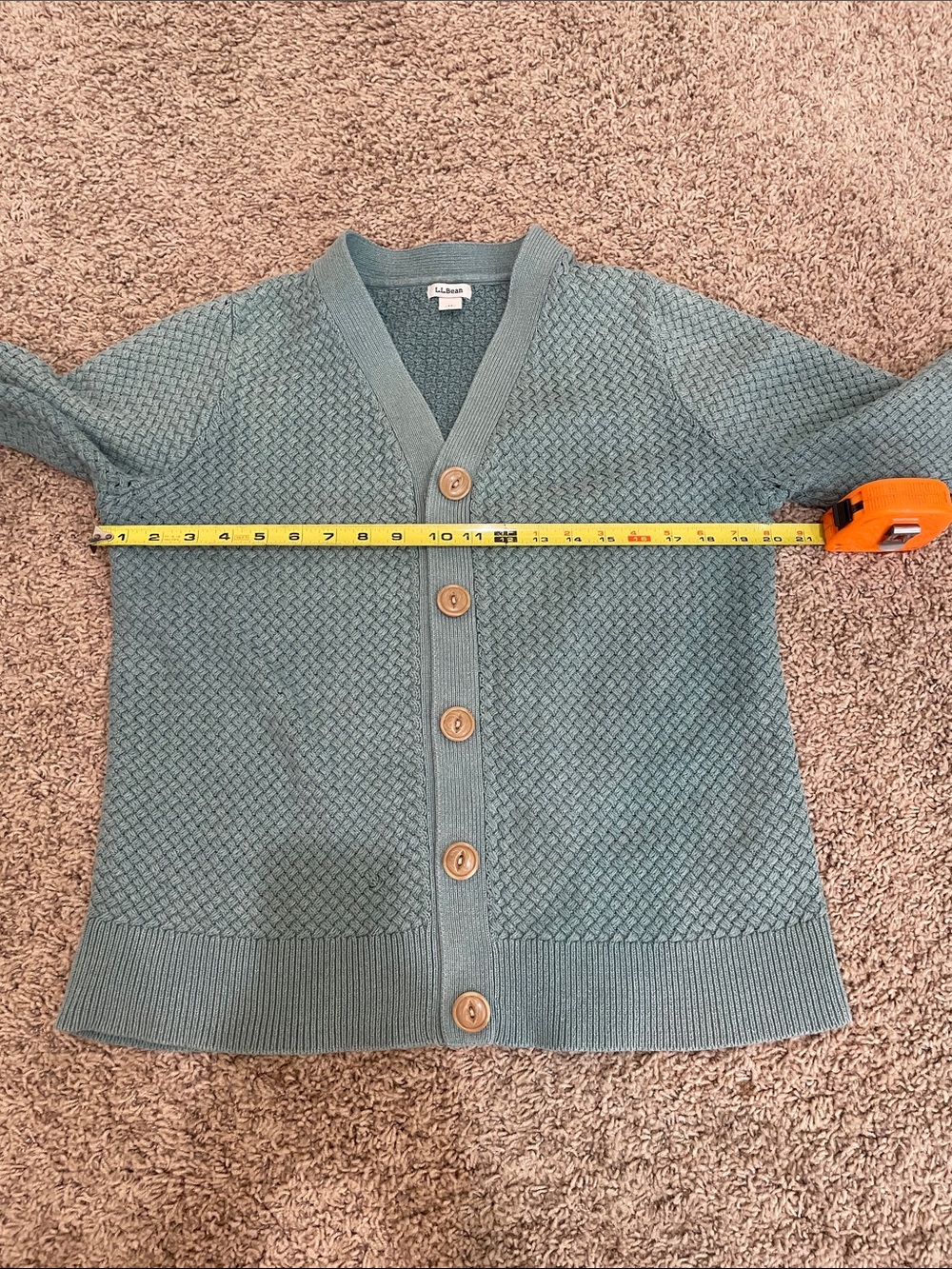 L.L. Bean Women's Basketweave Seafoam Green Button-Front Textured Cardigan - Picture 5 of 9